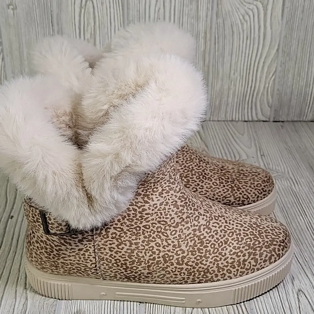 Journee Collection Leopard Print Faux Fur-Lined Boots Womens Size 8
